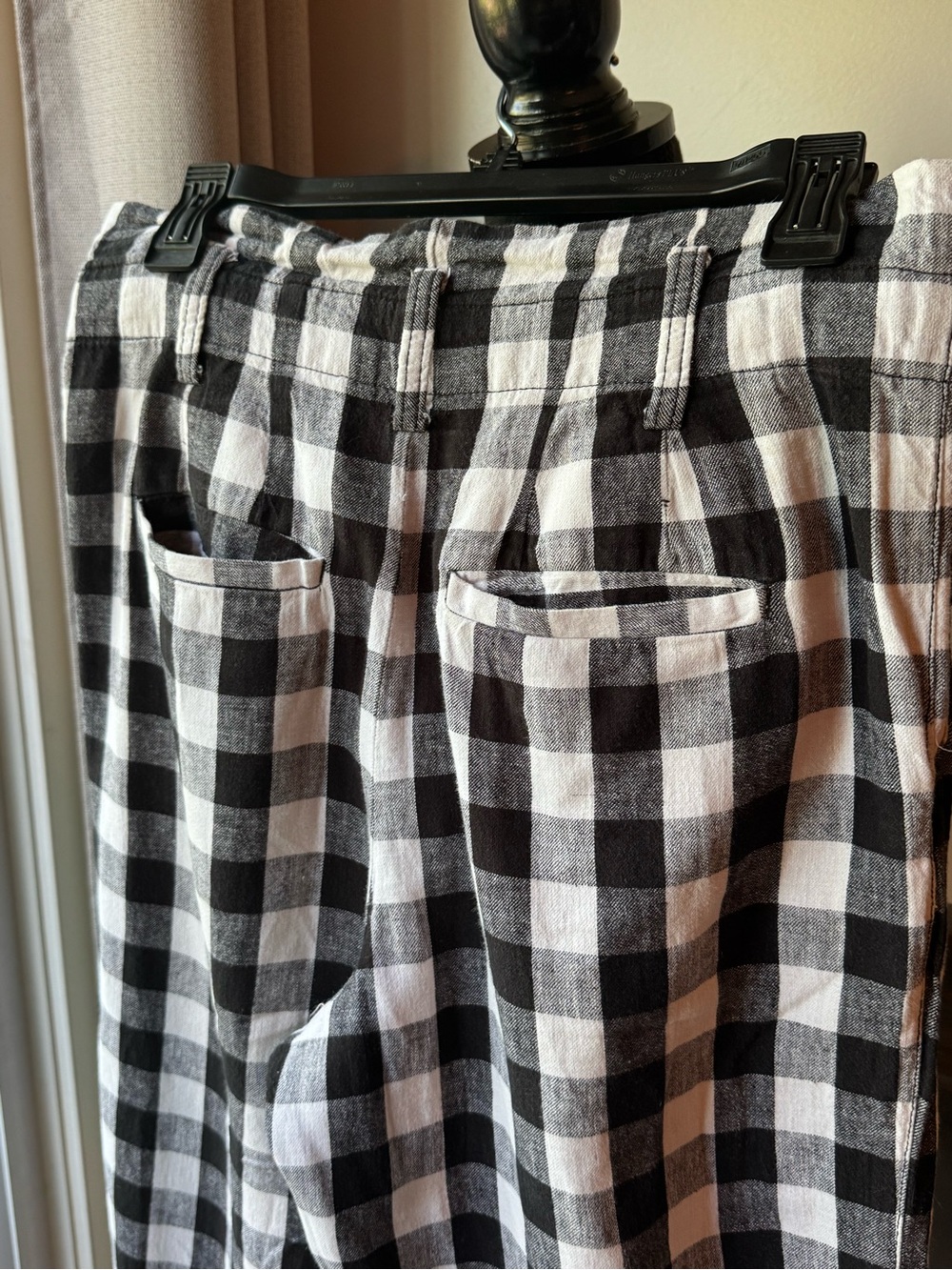 Madewell Black and White Checked linen cotton blend pants 4 EUC - Picture 4 of 6